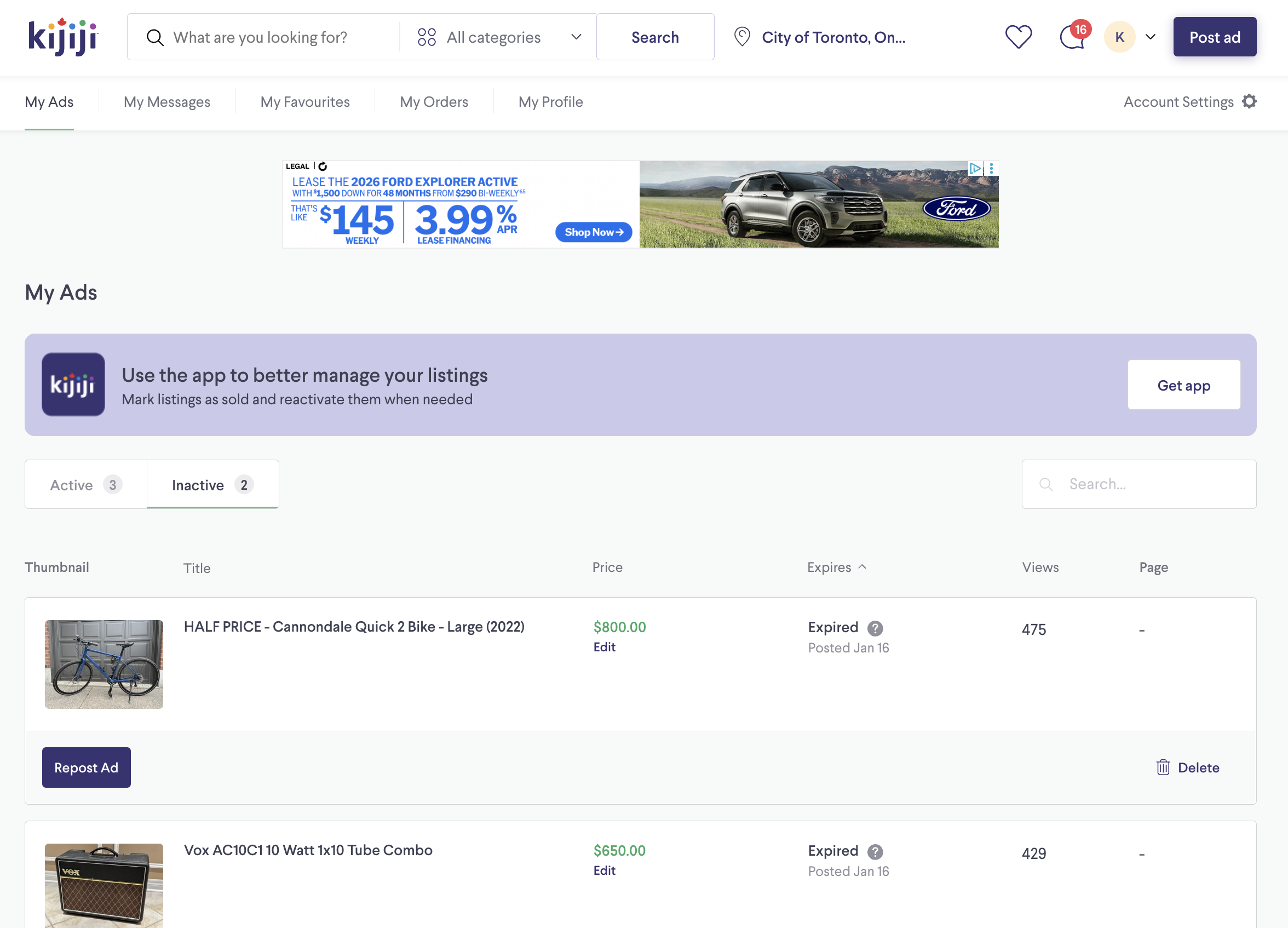 Kijiji reposting workflow
